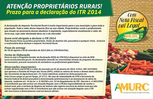 You are currently viewing ATENÇÃO PROPRIETÁRIOS RURAIS- ITR 2014